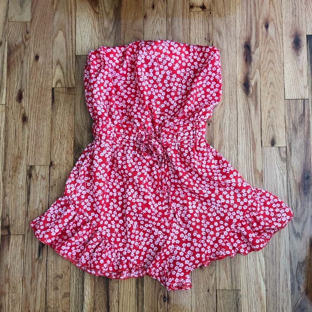 Princess Polly Red Floral Romper - strapless